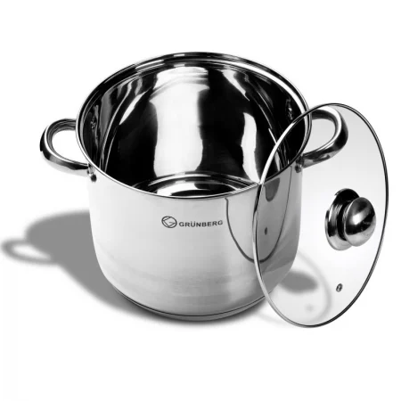VASE ANTIADERENTE PENTRU GATIT - Oala din inox cu capac din sticla, 5.5 l, Grunberg GR2120