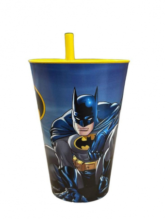 BUCATARIE - Pahar cu pai incorporat model Batman 300 ml
