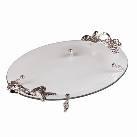 Platou din sticla oval, cu manere si elemente argintate [2]