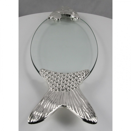 Platou in forma de peste cu accente argintate, din sticla [2]