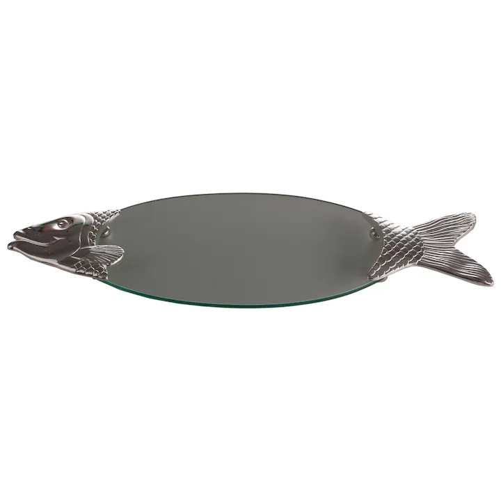 PRODUSE SPECIALE - Platou in forma de peste cu accente argintate, din sticla