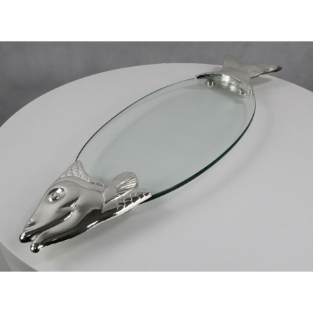 Platou in forma de peste cu accente argintate, din sticla [1]