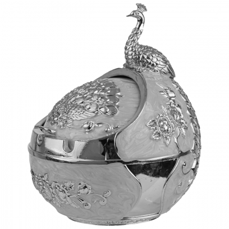 Scrumiera argintata cu capac model paun [3]