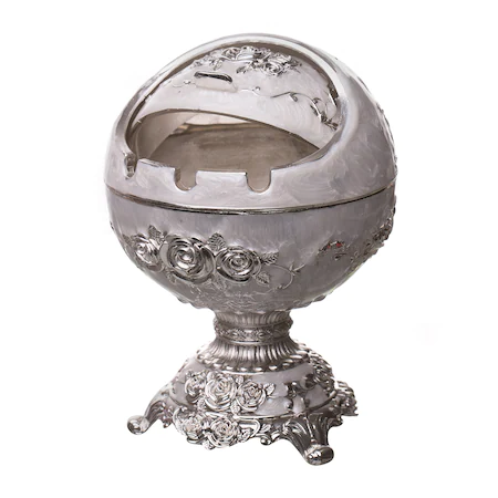 Scrumiera rotunda argintata cu picior 10×10×14cm [1]