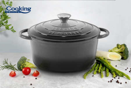 SEMIOALA FONTA EMAILATA + CAPAC 24 x 11.5 CM, 4L, MARBLE GREY, COOKING BY HEINNER [4]