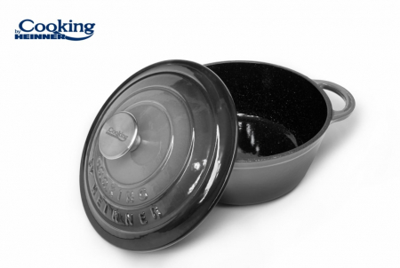 SEMIOALA FONTA EMAILATA + CAPAC 24 x 11.5 CM, 4L, MARBLE GREY, COOKING BY HEINNER [2]