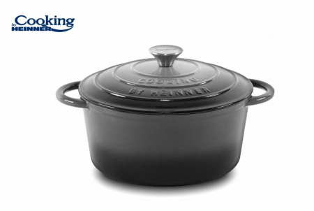 Heinner - SEMIOALA FONTA EMAILATA + CAPAC 26 x 12 CM, 4.8 L MARBLE GREY, COOKING BY HEINNER