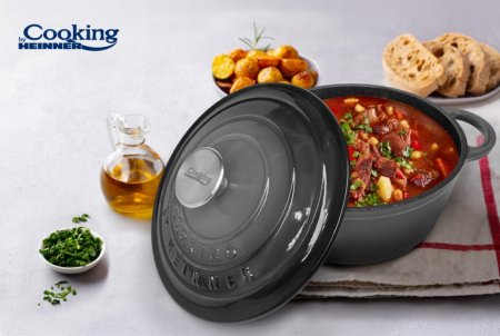 SEMIOALA FONTA EMAILATA + CAPAC 26 x 12 CM, 4.8 L MARBLE GREY, COOKING BY HEINNER [1]