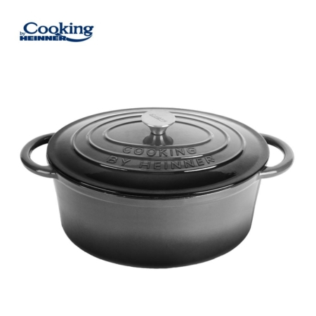 Heinner - SEMIOALA FONTA EMAILATA + CAPAC 33x26x11.5 CM, 6L, MARBLE GRAY, COOKING BY HEINNER - Heinner