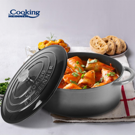 SEMIOALA FONTA EMAILATA + CAPAC 33x26x11.5 CM, 6L, MARBLE GRAY, COOKING BY HEINNER - Heinner [1]