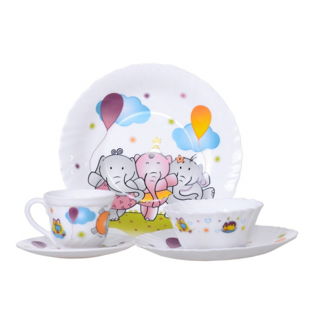 Seturi pentru copii 5 piese - Serviciu de masa pentru copii, din opal, model Elefanti, 5 piese