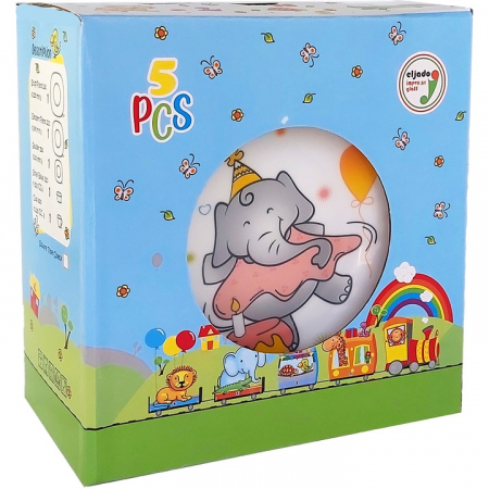 Serviciu de masa pentru copii, din opal, model Elefanti, 5 piese [1]