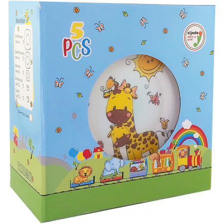 Serviciu de masa pentru copii, din opal, model Girafa, 5 piese [1]
