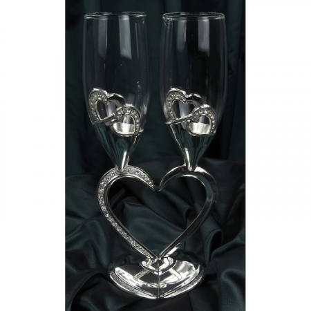 Set 2 pahare sampanie pentru miri cu picior in forma de inima [3]