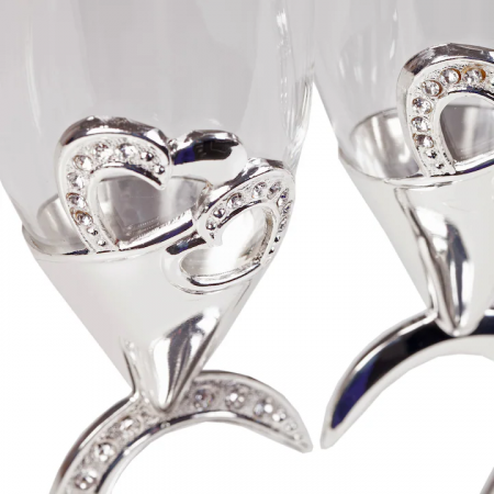 Set 2 pahare sampanie pentru miri cu picior in forma de inima [2]