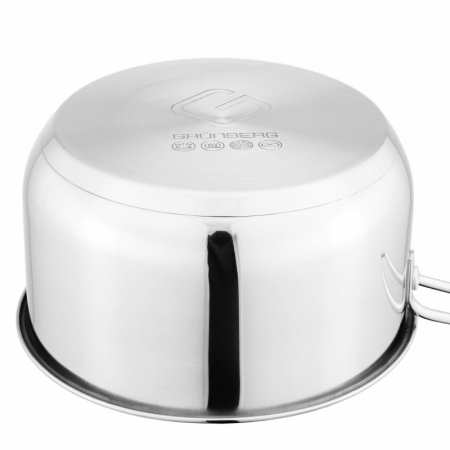 Set 3 Cratițe Inox cu Distribuție Uniformă a Căldurii, 14/16/18 cm, 1/1.5/2 L, Compatibile Inducție - Grunberg GR5314 [2]