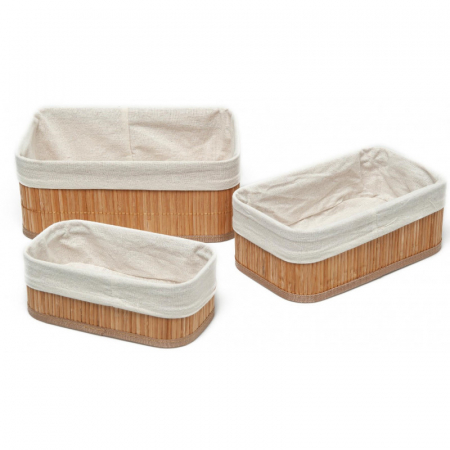 Set 3 cutii depozitare/organizatoare, din bambus si material textil [1]