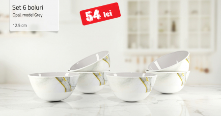 FARFURII LA BUCATA - Set 6 Boluri desert din Opal, 12.5 cm, model Grey
