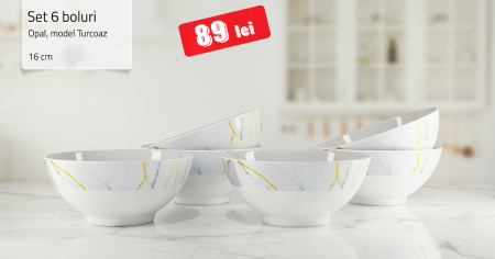 FARFURII LA BUCATA - Set 6 Boluri supa Opal, 16 cm, model Grey