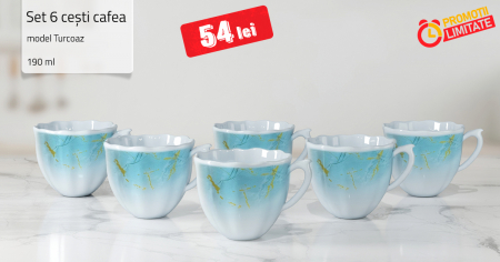 Cani si Cesti - Set 6 cesti Opal, model Turcoaz, 190ml