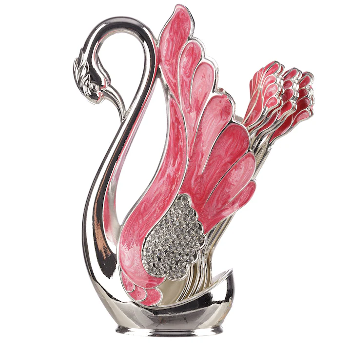 PRODUSE SPECIALE - Set argintat 6 lingurite in suport Lebada - Roz