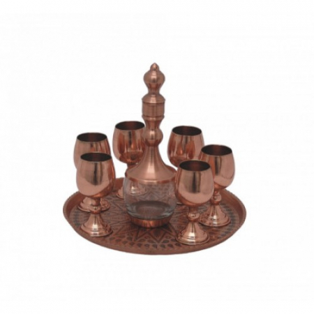PRODUSE SPECIALE - Set cupru 6 pahare cu sticla si tava rotunda model oriental