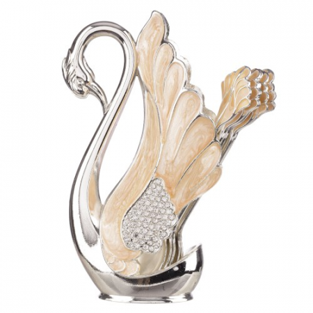 PRODUSE SPECIALE - Set argintat 6 lingurite in suport Lebada - Portocaliu