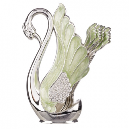 PROMOTII - Set argintat 6 lingurite in suport Lebada - Verde