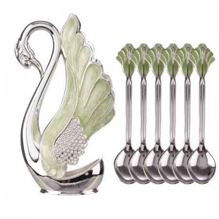 Set argintat 6 lingurite in suport Lebada - Verde [1]
