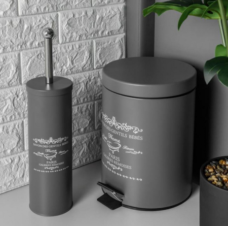 CASA SI GRADINA - Set Cos Gunoi 5l si Perie WC gri antracit