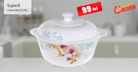 Supiere - Supiera 2.5l, din Opal, cu capac, Orhidee
