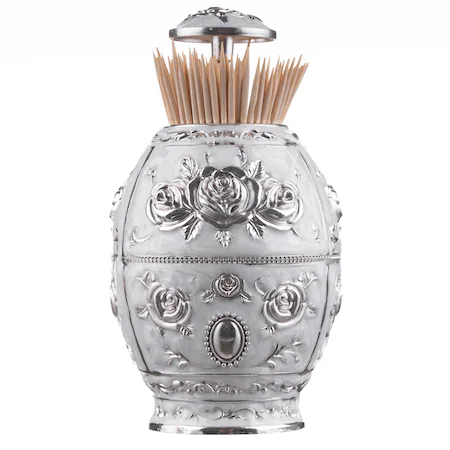 Suport pentru scobitori argintat cu model floral 7,5x7,5x11 cm [3]