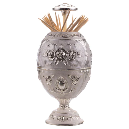 Suport argintat pentru scobitori cu model floral cu picior [1]