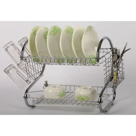 BUCATARIE - Suport vase, cromat, cu tava din plastic si suport tacamuri, 40.50x25x37.50 cm, Grunberg GR8051