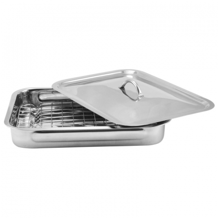 Grunberg - Tava din inox, pentru cuptor , cu grill si capac , 38 x 28 x 6 cm