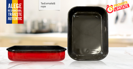 PRODUSE IN ROMANIA - Tava emailata groasa, rosie, cuptor 36x24x8cm