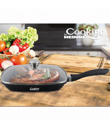 Heinner - Tigaie grill + capac Dark Line, inductie, 28 x 4.5 cm