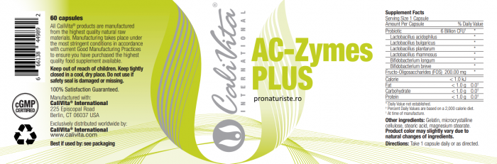 AC-Zymes Plus (60 capsule) supliment alimentar cu pro şi prebiotice pentru sistemul digestiv. [2]
