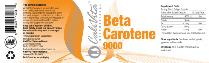 Beta Carotene CaliVita (100 capsule-gelatinoase) Precursorul vitaminic al vitaminei A [5]