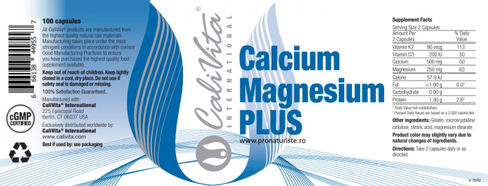 Calcium Magnesium Plus CaliVita (100 capsule) calciu, magneziu + vitaminele D3 și K2 [4]