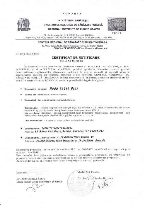 Mega CoQ10 Plus CaliVita (60 capsule) Megadoză de CoQ10 şi Antioxidanţi [4]