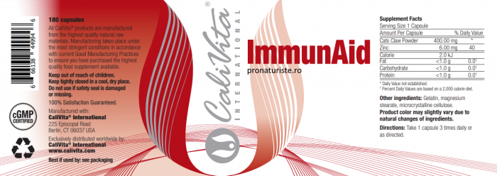 ImmunAid CaliVita (180 capsule) Imunostimulator cu gheara mâţei [4]