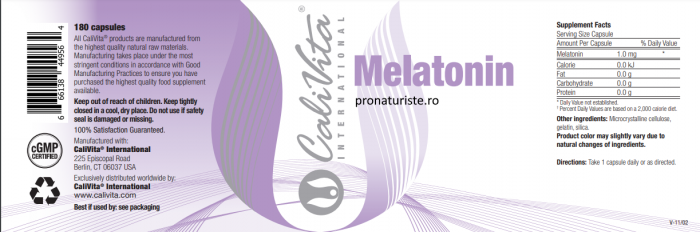 Melatonin 1 mg CaliVita (180 capsule) Sprijină somnul natural [4]