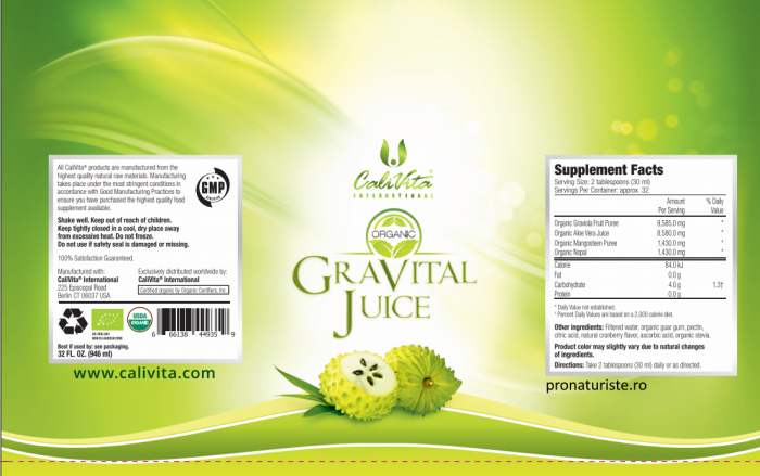 Gravital Juice CaliVita (946 ml) Suc de graviola şi aloe vera organice [2]
