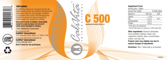 Vitamina C 500 CaliVita (100 tablete) Doză crescută de vitamina C [3]