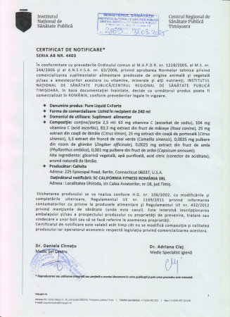 Pure Liquid C+ Forte CaliVita, Vitamina C lichida 240 ml, supliment alimentar pur fara conservanti [1]