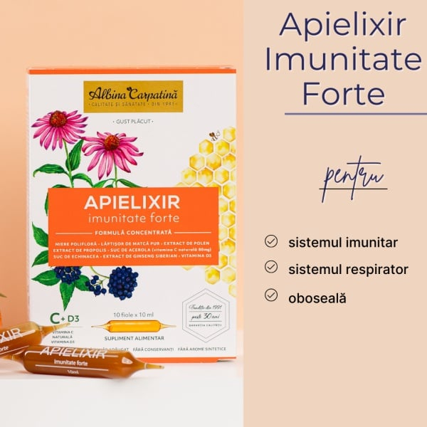 Apielixir imunitate forte 10 fiole x 10ml Albina Carpatina [2]