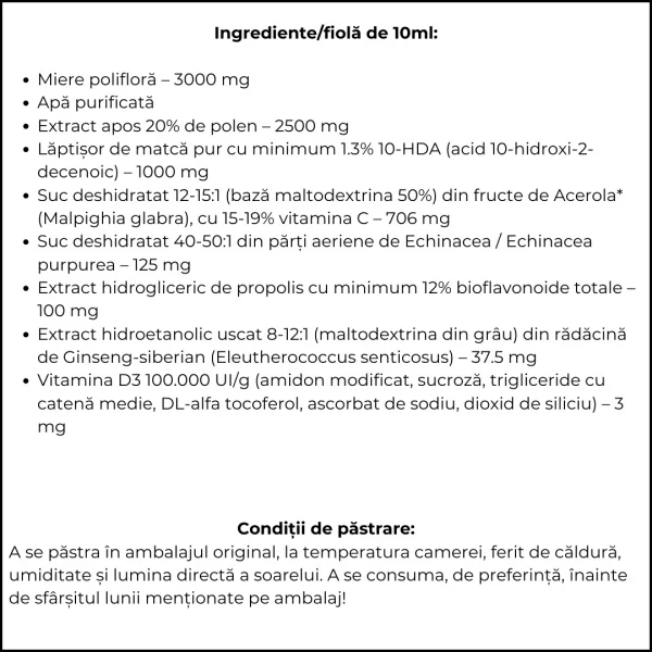 Apielixir imunitate forte 10 fiole x 10ml Albina Carpatina [3]