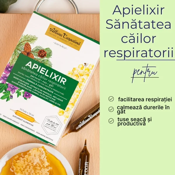 Apielixir sănătatea căilor respiratorii 20 fiole x 10 ml  Albina Carpatina [2]
