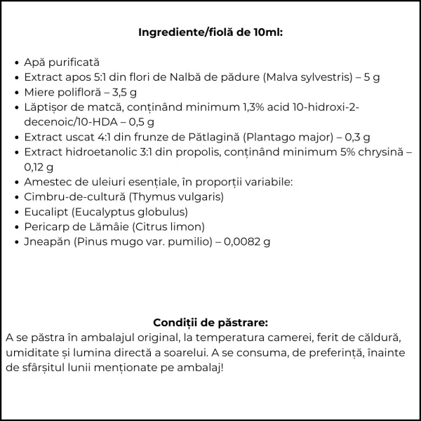 Apielixir sănătatea căilor respiratorii 20 fiole x 10 ml  Albina Carpatina [3]